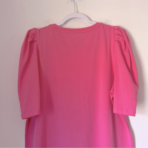 POMANDER PLACE Pink Stella Dress Mini Jersey Knit Puff Shoulders Cotton Preppy - Picture 10 of 12